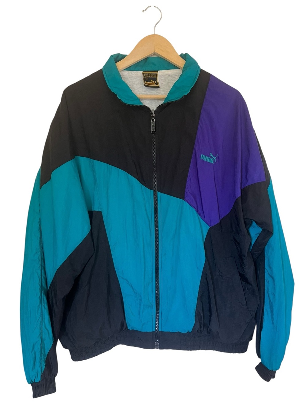 Vintage Puma Colorblock Windbreaker XL 90s Teal Purple Black - Picture 15 of 15